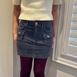 Grey Corduroy Denim Skirt w/ Pockets